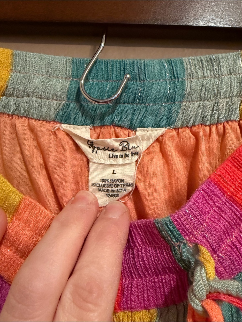 Bright Rainbow Ankle Skirt, Rayon, Flowy, Boho, Woman’s size L - Picture 4 of 5